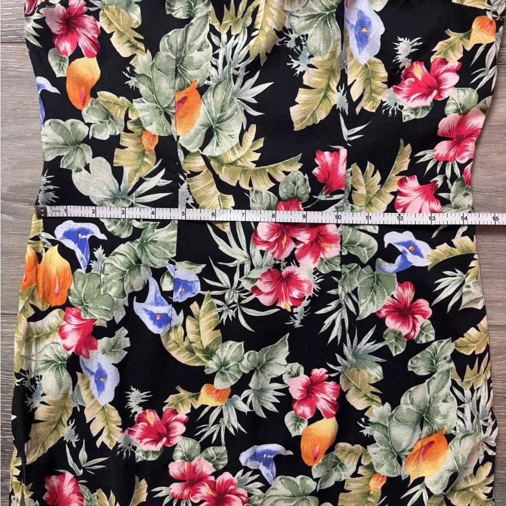 Vintage Ulterior Motives Black Floral Tropical Sleeveless Midi Dress Size 9/10 - Picture 4 of 6